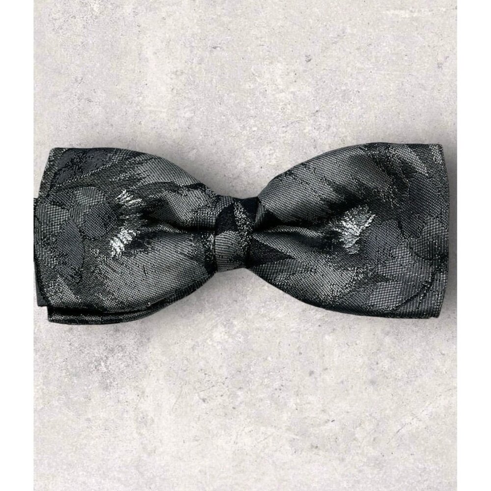TINO COSMA Silk Bow Tie ITALY Gray Silver Art W:2" EUC